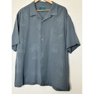 Paradise Blue Mens Blue Silk Palm Tropical Print Camp Shirt Size XXL